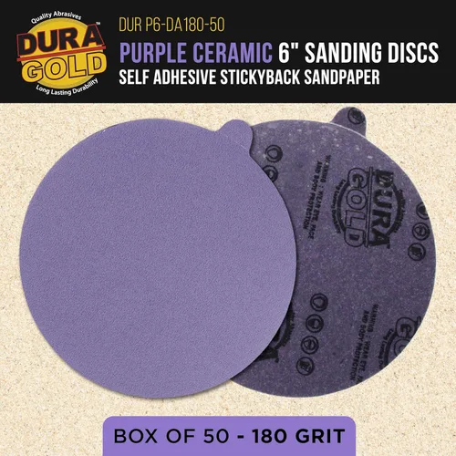 Miniatura 2 de Dura-Gold Premium Discos de Lijado de Cerámica con Película Morada PSA de Grano 180 de 6", Caja de 50 - Papel de Lija Autoadhesivo con Respaldo
