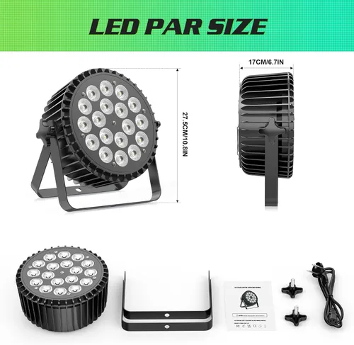 Miniatura 9 de U`King Luces de escenario, 18 x 18 W RGBW 4 en 1 LED DJ Par puede luz con efecto estroboscópico/lavado de escenario por DMX512 y iluminación
