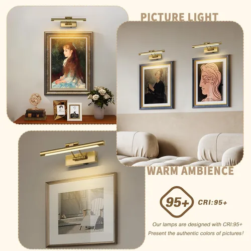 Miniatura 2 de Luces de imagen a pilas con control remoto y temporizador, luz de arte inalámbrica para pinturas con brazo oscilante ajustable en latón, luces