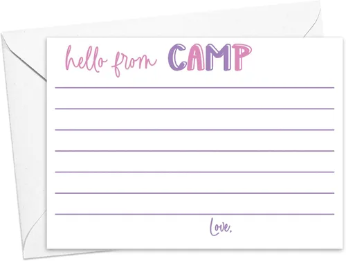 Sleepaway - Tarjetas planas forradas para campistas, papelería para campamento de dormir para niños y niñas, juego de 10 tarjetas y sobres (niñas