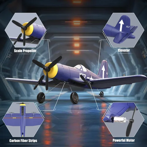 Miniatura 5 de HAWK'S WORK Avión RC de 3 canales F4U Corsair, Warbird con control remoto listo para volar, estabilizador de giroscopio de 6 ejes de 2.4 GHz, fácil