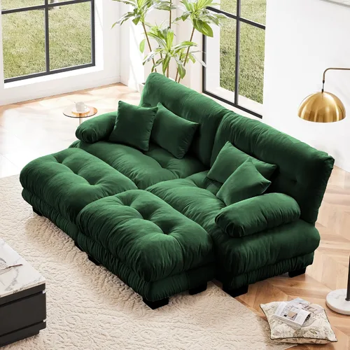 Miniatura 79 de Otomana beige para sofá modular modular, sofá individual, asiento otomano para sofá modular convertible, sofás de terciopelo para sala de estar