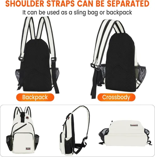 Miniatura 4 de Mochila bandolera para hombres y mujeres, mochila de hombro, bolsa de viaje, senderismo, bolsa de pecho, mochila (blanco)