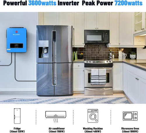 Miniatura 2 de Inversor y Cargador Solar SUMRY, 3600W CC 24V a CA 110V Convertidor de Voltaje Híbrido con Controlador de Carga MPPT de 120A, Energía Pura de Onda