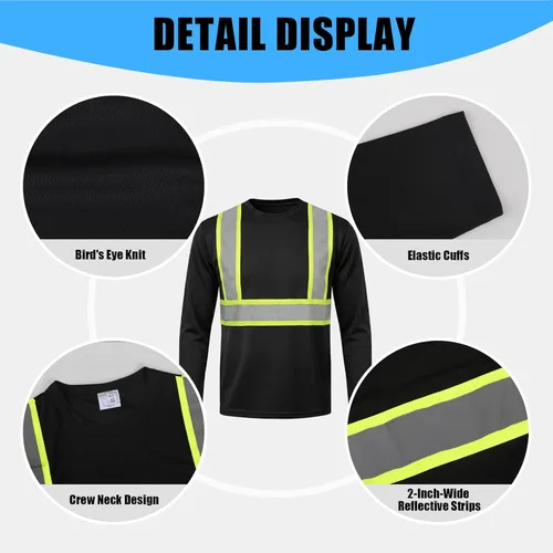 Miniatura 4 de HYCOPROT Hi Vis Safety Shirts Long Sleeve High Visibility Reflective Shirt for Men Women Class 3 Construction T Shirt Work T-shirts Clothes for