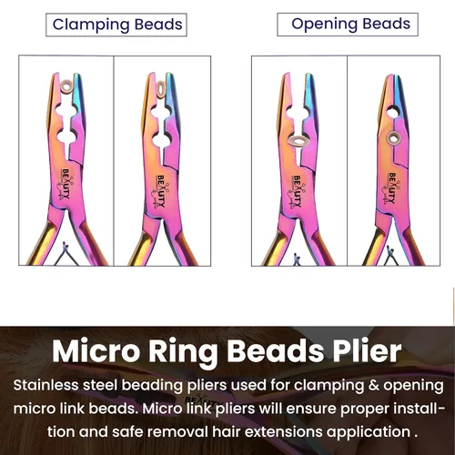 Miniatura 4 de Beauty & Crafts Micro Links - Kit de extensiones de cabello - Alicates para cerrar y quitar cuentas de acero inoxidable, extensiones de cabello