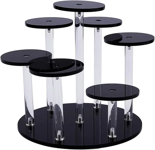Miniatura 6 de Soporte de exhibición redondo de 7 niveles de 5.9 x 5.8 pulgadas, elevadores acrílicos de varios niveles, torre de exhibición transparente, soportes
