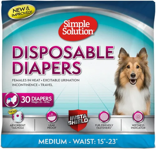 Miniatura 10 de Simple Solution - Pañales desechables para perras Super absorbentes, a prueba de fugas Para hembras en celo, que se orinan por la emoción