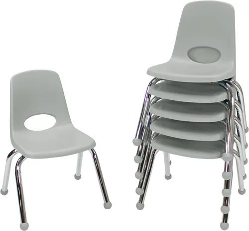 Miniatura 85 de FDP 16" Silla apilable escolar, silla de estudiante apilable con patas de acero cromado y ruedas; para aprendizaje en casa o en el aula - Gris claro