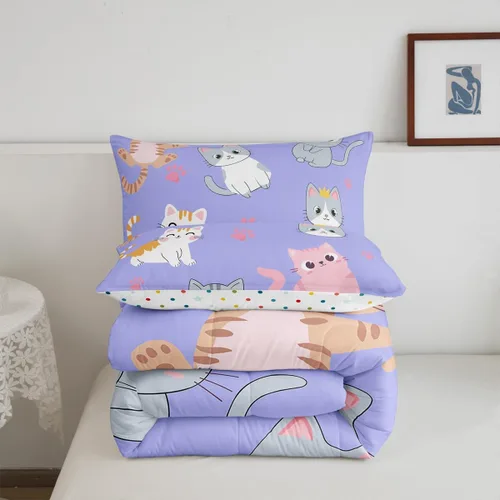 Miniatura 52 de Erosebridal Juego de ropa de cama para niños, tamaño individual, diseño de gatos de dibujos animados, para niñas, niños y adolescentes, edredón