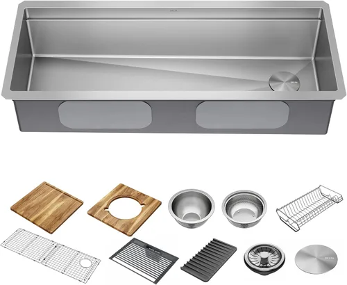 Miniatura 13 de DELTA FAUCET 95B932-32S-SS Lorelai - Lavaplatos Lorelai para estación de trabajo, montaje bajo encimera, de acero inoxidable, tarja individual