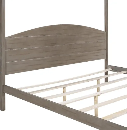 Miniatura 9 de Harper & Bright Designs Cama con dosel con cabecero, marco de madera con patas de apoyo, plataforma de tamaño King para adolescentes y adultos,