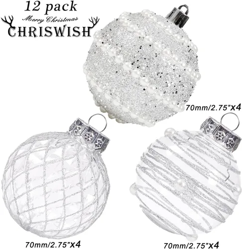 Miniatura 2 de 12 unidades de esferas de Navidad de adorno plateadas, irrompibles, de plástico transparente, grandes, decoración para árbol de Navidad, delicados