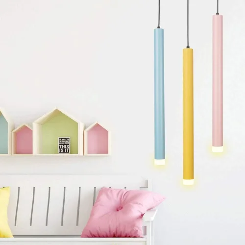 Miniatura 4 de Lámpara colgante de tubo de luz cálida nórdico amarillo cilíndrico de una sola cabeza Downlight lámpara colgante para isla de cocina comedor tienda