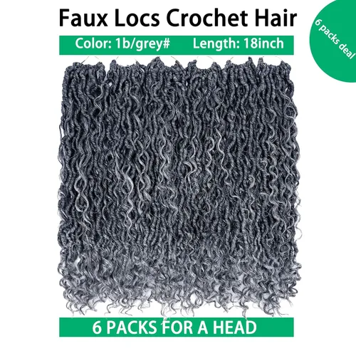 Miniatura 2 de Cabello de Ganchillo Faux Locs de 18 Pulgadas Goddess Locs Gris Degradado para Mujeres 6 Paquetes Trenzas Suaves Gris Río Pre-Enrolladas con Puntas