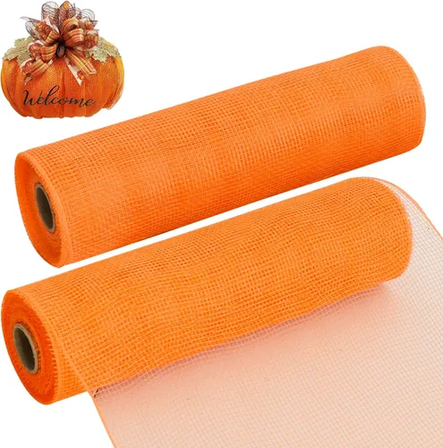 TONIFUL 2 rollos de cinta de malla decorativa naranja de 10 pulgadas, malla de tela para suministros de corona de malla, corona de puerta delantera,