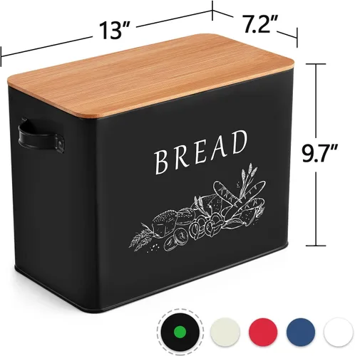 Miniatura 2 de P&P CHEF Panera para encimera de cocina, contenedor de almacenamiento de pan de metal con tapa de corte de madera, gran capacidad para sostener más