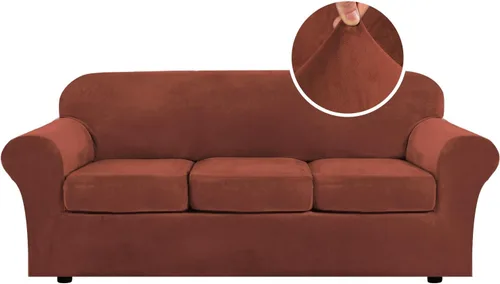 Miniatura 53 de H.VERSAILTEX - Funda elástica para sofá de 3 piezas, de suave terciopelo afelpado, para sofá biplaza con 2 cojines de hasta 72 pulgadas de ancho, se