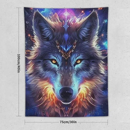 Miniatura 2 de FeoYoed Tapiz para colgar en la pared, decoración estética para dormitorio, sala de estar, tapices de arte de pared, arte de lobo, galaxia