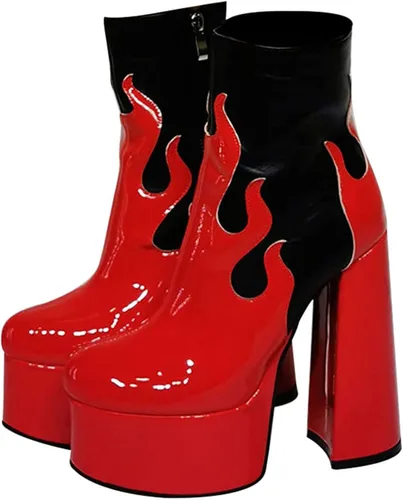 Erocalli Botas de plataforma Gogo para mujer, botas góticas punk, botas de tobillo color rosa y rojo, botas cortas con plataforma de tacón alto