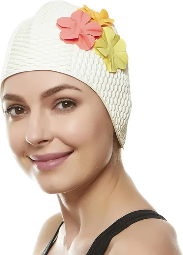 Miniatura 19 de BeeMo Gorro de Natación de Látex para Mujeres - Gorro de Natación de Goma - Suave Cómodo Elástico Elegante Diseño de Corte Bajo Protege el Cabello