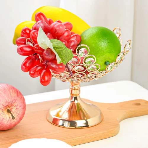 Miniatura 5 de 2 cuencos florales de cristal para caramelos/plato de frutas decorativo, elegante centro de mesa de marco de metal, plato de frutas y bandeja