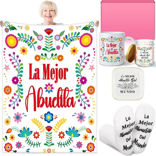 Reallnaive 6 piezas de regalos de Abuela, regalos para La Mejor Abuelita Del Mundo, regalos españoles para abuela, cumpleaños, incluyendo manta,