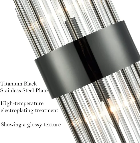 Miniatura 3 de SAMTEEN Moderno apliques de pared de cristal de 2 luces, juego de dos lámparas de pared de vidrio negro para baño, apliques de cristal de lujo