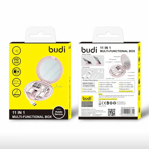 Miniatura 6 de fonefunshop Kit de cables para caja de tocador Budi 11 en 1, kit de viaje esencial en color rosa