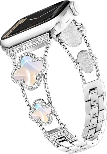 Miniatura 16 de wipalor Correa de trébol de cuatro hojas para Apple Watch para mujer de 42mm 41mm 40mm 38mm, correas delgadas iWatch para mujer, correas metálicas