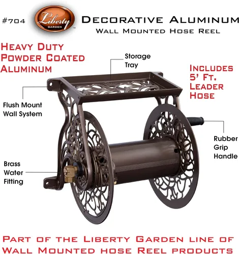 Miniatura 2 de Carrete portamangueras decorativo Liberty Garden Products, producto número 704, con soporte de pared de aluminio fundido para manguera de hasta 125