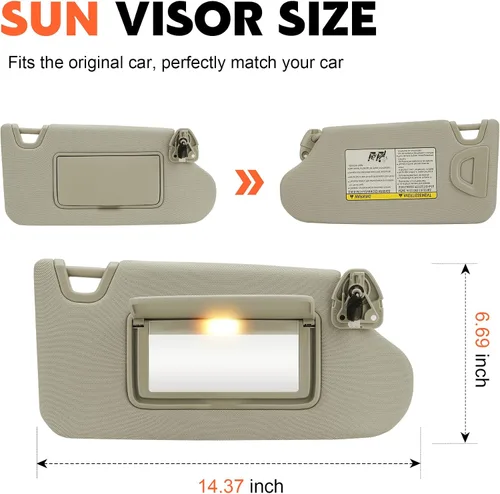 Miniatura 2 de Visera para el lado izquierdo del conductor y lado derecho del pasajero color beige, reemplazo compatible con Nissan Altima 2013 2014 2015 2016 2017