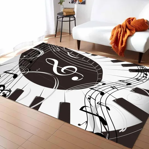 Miniatura 3 de UNREASTO Alfombra de piano en blanco y negro de 4 x 6 pies, nota musical musical, dormitorio, sala de estar, aula, sala de estudio, alfombra Música 7