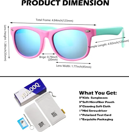 Miniatura 14 de Lentes de sol polarizados para niños y niñas, marco flexible irrompible TPEE con protección UV400 de 3 a 8 años