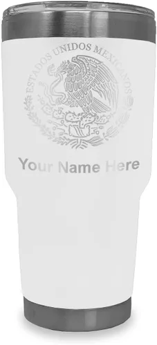 Miniatura 18 de LaserGram Vaso aislado al vacío de 20 onzas, bandera de México, grabado personalizado incluido (gris)