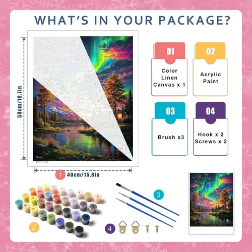 Miniatura 2 de HITO Kit de pintura de paisaje por números para adultos, Aurora para adultos, kits de pintura por números sobre lienzo para regalo, decoración