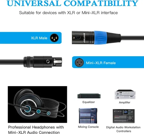 Miniatura 2 de JOLGOO Cable adaptador XLR macho a Mini XLR hembra, 3 pines a 3 pines Mini, 1 pie