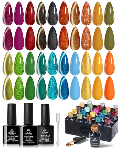 Miniatura 27 de Beetles - Juego de esmaltes de uñas de gel, 20 colores, colección Cozy Campfire Shade, juego de esmaltes de gel naranja, amarillo, verde, marrón