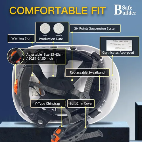 Miniatura 4 de SAFEBUILDER Casco de seguridad industrial con visera Casco duro ABS con visera Ventilación ajustable Casco de construcción Protección para la cabeza