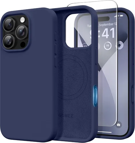 Miniatura 150 de GONEZ Funda de silicona para iPhone 14 Pro Max, compatible con MagSafe, con protector de pantalla + protector de lente de cámara, silicona líquida a