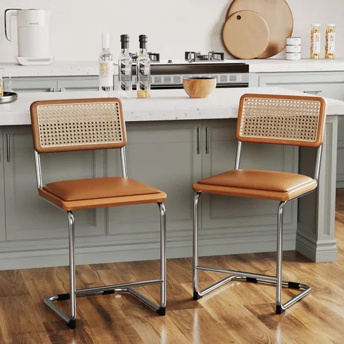 Miniatura 20 de Alunaune Juego de 2 sillas de comedor modernas de mediados de siglo, sillas de cocina tapizadas de ratán natural, sillas laterales sin brazos
