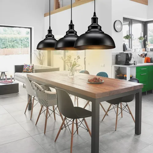 Miniatura 4 de Asnxcju Lámpara colgante de granja, lámparas colgantes de metal negro, lámpara de techo colgante ajustable industrial vintage para cocina, granero