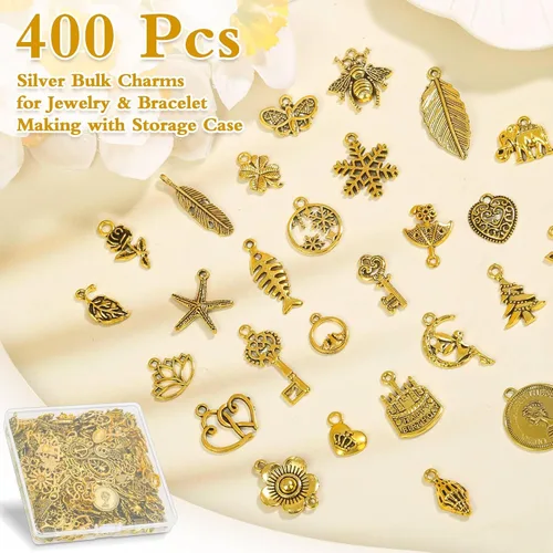 Miniatura 3 de 400 piezas al por mayor de lotes a granel para hacer joyas, pequeños dijes de metal tibetano antioro surtidos surtidos para collares, pulseras Oro