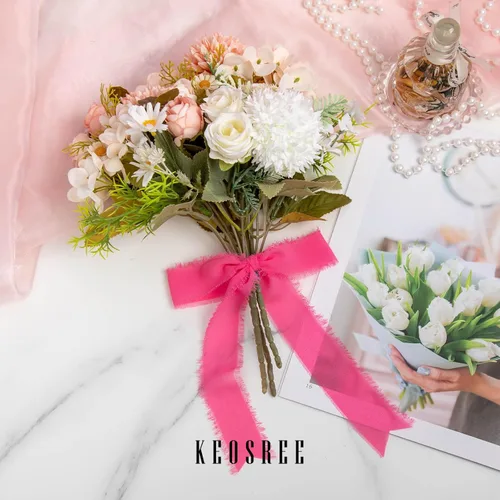 Miniatura 7 de KEOSREE - Cinta de gasa de chifón hecha a mano en rosa pastel y rosa brillante, de 1.5 pulgadas x 21 yardas, con bordes deshilachados de seda