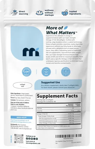 Miniatura 7 de Micro Ingredients Suplementos de aceite de pescado Omega 3 de triple fuerza, 4200 mg por porción, 120 cápsulas blandas, sabor a limón, sin