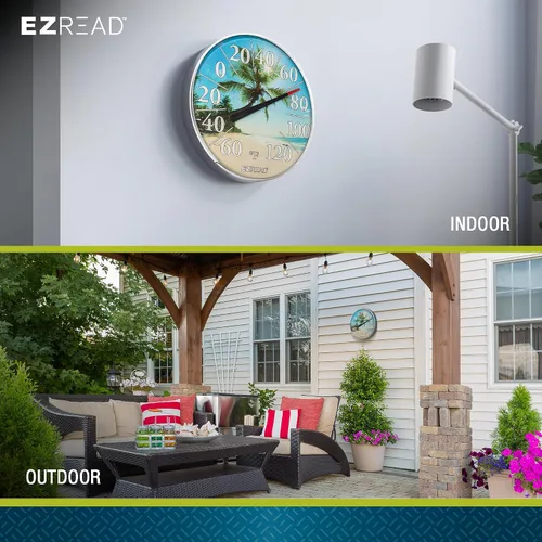 Miniatura 7 de EZREAD - Termómetro de esfera colgante 840-1214 para uso en interiores y exteriores, gran diámetro de 12.5 pulgadas, números fáciles de leer, playa