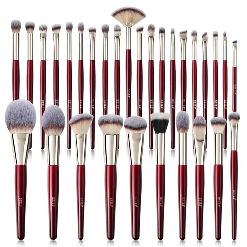 BEILI Juego de 30 brochas de maquillaje veganas de primera calidad, correctores de base, colorete, delineador de ojos, delineador de ojos,