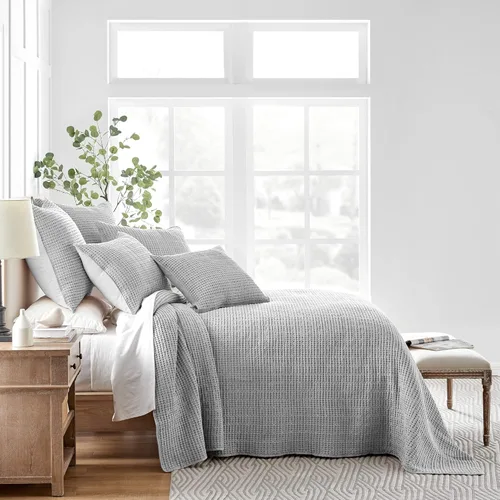 Miniatura 2 de Levtex Home Mills Waffle - Juego de colcha Queen (106 x 106 pulgadas) con 2 fundas de almohada (26 x 20 pulgadas), color gris, juego de colcha