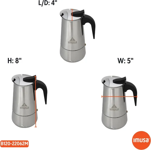 Miniatura 2 de IMUSA EE. UU. B120-22061M Cafetera de expreso para estufa de acero inoxidable, 4 tazas, plateado