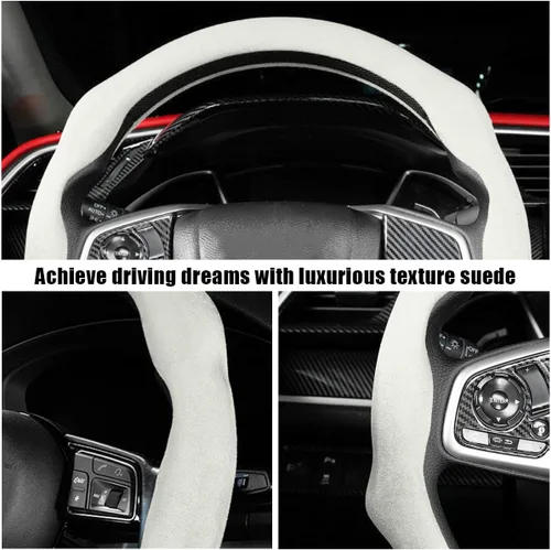 Miniatura 3 de Mandark - Funda para volante de auto de ante, protector para volante de vehículo deportivo que se ajusta a 15 pulgadas, accesorios de decoración
